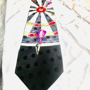 💋1990 Nicole Miller Black Purple Gold White Red Dart Board Party Necktie